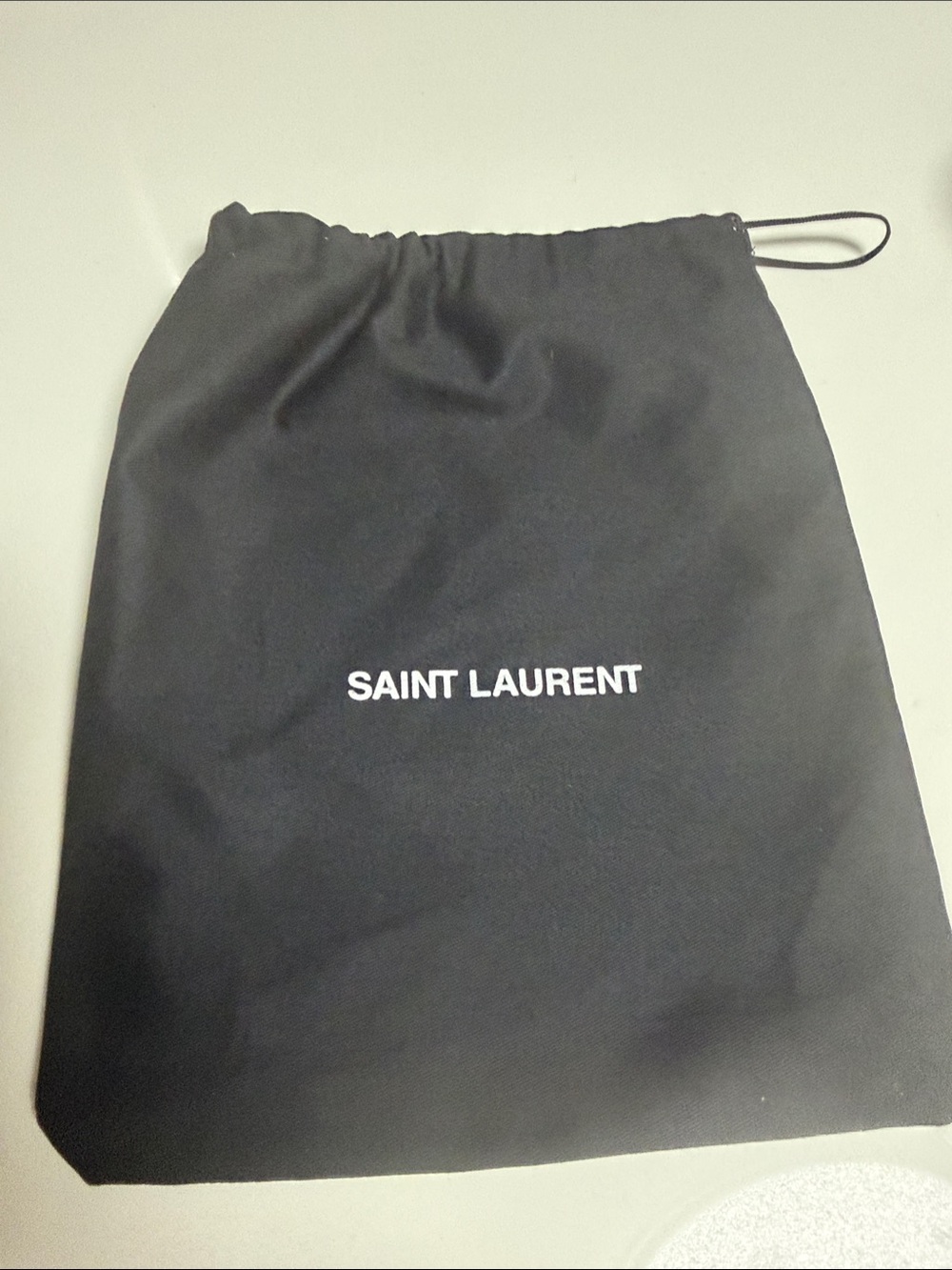 Saint Laurent Black and White Logo Drawstring Pouch